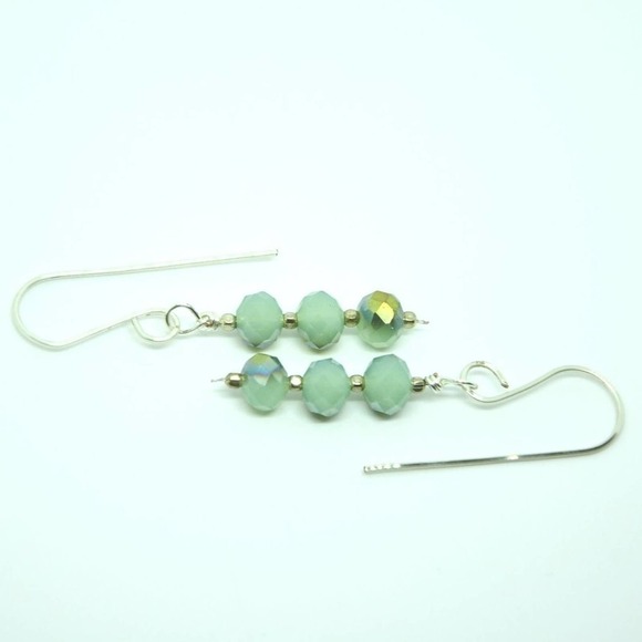 Handmade Sterling Silver Mint Green Faceted Dangle Earrings - Picture 8 of 13